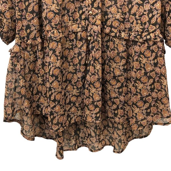 Dress Forum Brown Floral Ruffle Tiered Long Sleeve Dress M - Picture 6 of 11